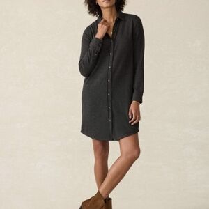 Faherty Legend Sweater Shirt Dress Charcoal Gray Soft Button Front Women's Sz M